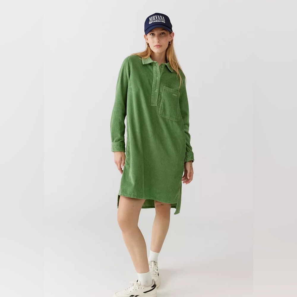 Obey Amelia green corduroy mini long sleeve pockets XS